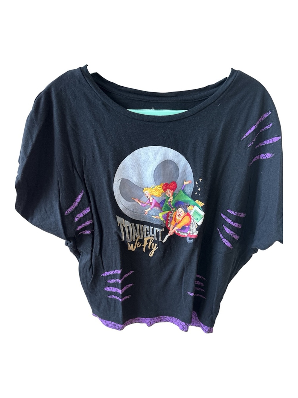 Disney Sanderson Sisters Black Tee with Colorful 'Midnight We Fly' Graphic